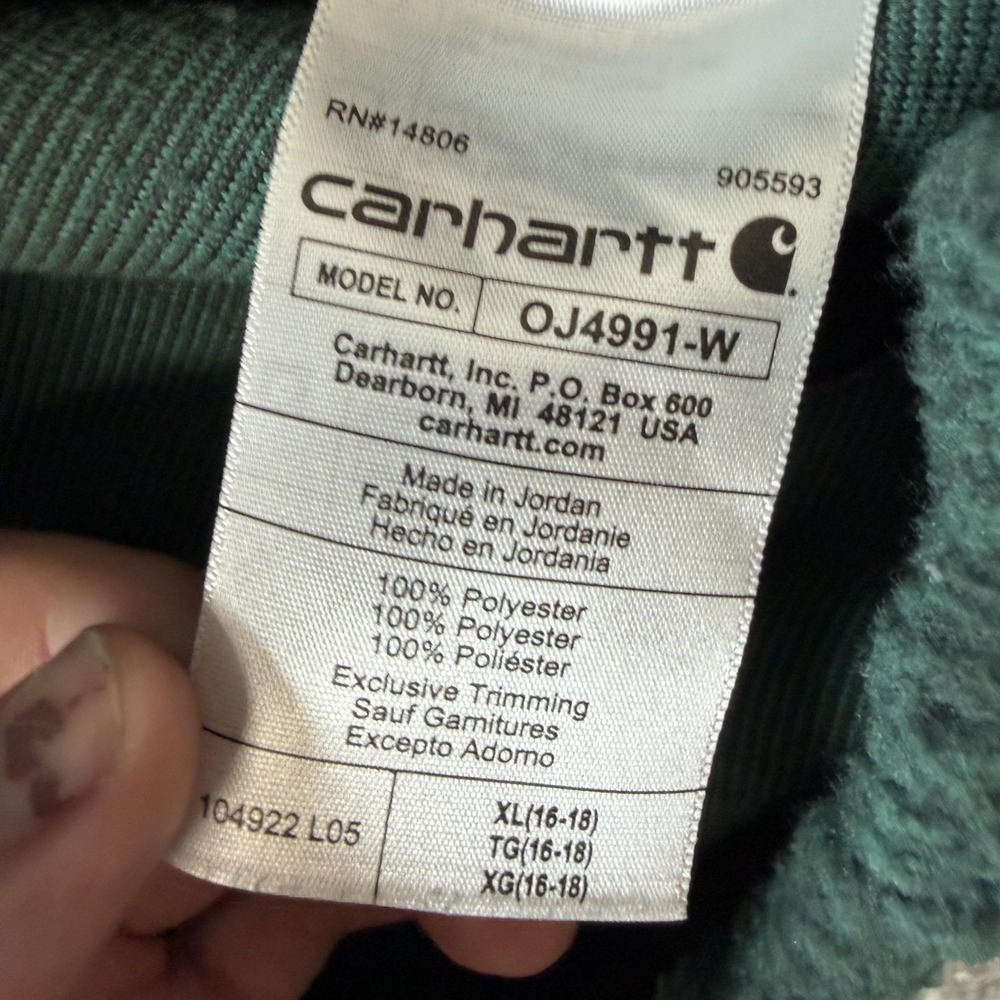 Carhartt Jacket Womens XL 16-18 Green Fleece Relaxed Fit Snap Front Pullover - Picture 4 of 10